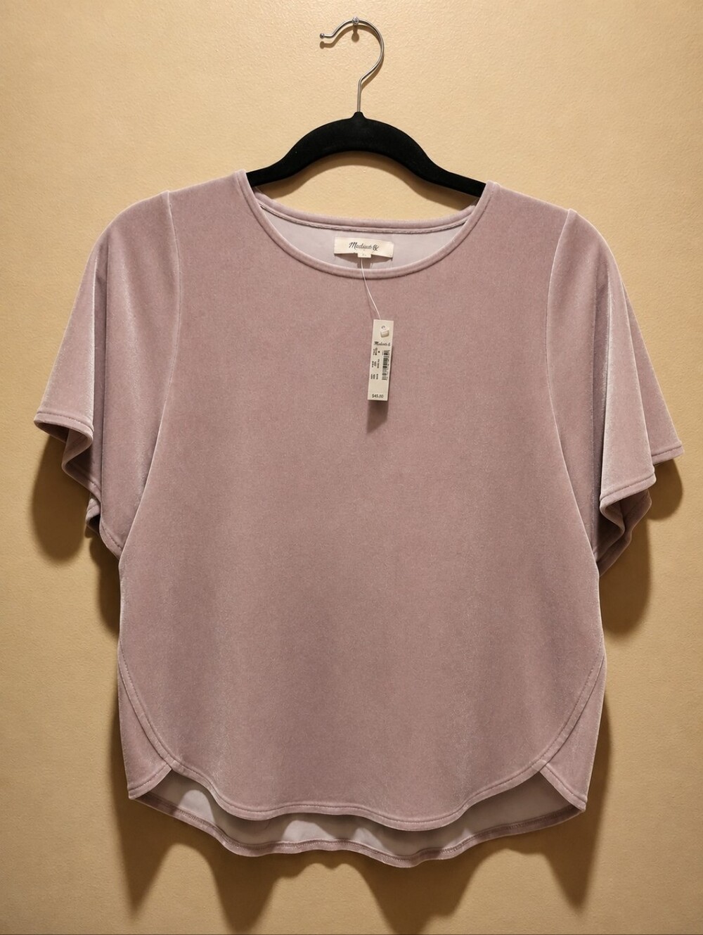 **Madewell Velvet Short Sleeve Top | Size Medium | NWT | Blush Pink**